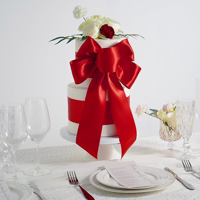 MEEDEE Red Satin Ribbon 3 Inch Wide Ribbon by 10 Yards Lux Double Faced Satin Ribbons Red Christmas Ribbons for Christmas Tree, Weddings, Flower Bouquet, Holiday Decorating