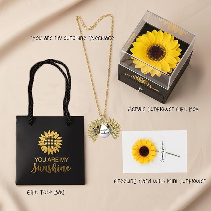 Christmas Gifts Forever Sunflower Gifts for Women Girlfriend Wife Mom, You are My Sunshine Necklace Gift Box for Birthday Wedding Mother's Day Xmas Present Sunflower Jewelry Home Decor