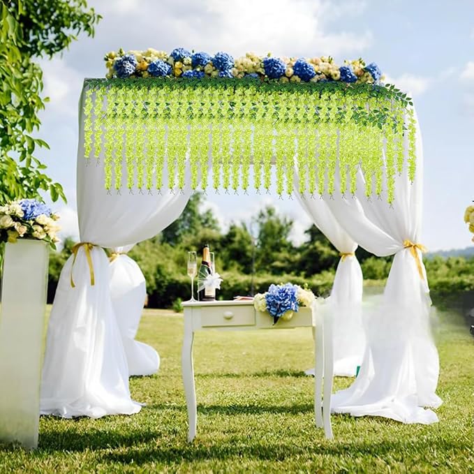 Artificial Wisteria Hanging Flowers Fake Wisteria Flower Garland Silk Vines Rattan Decor for Home Wedding Arch Wall Garden Greenery Bedroom Outdoor Office Party Decoration(24, Green)