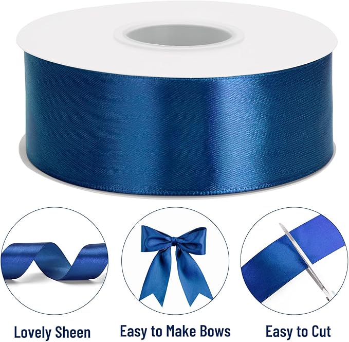 KINGLAKE Royal Blue Satin Ribbon – 1 1/2'' x 100 Yards Polyester Dark Blue Ribbon for Gift Wrapping Wedding Party Decoration DIY Crafts Floral Bouquets and Wreath Bows Halloween
