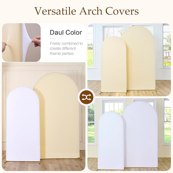 White Beige Arch Backdrop Cover Set of 2-7.2ft 6ft Wedding Arch Covers-Wrinkle Free Stretchy Spandex Fitted Chiara Arch Stand Cover for Birthday Party Baby Shower Photo Photography