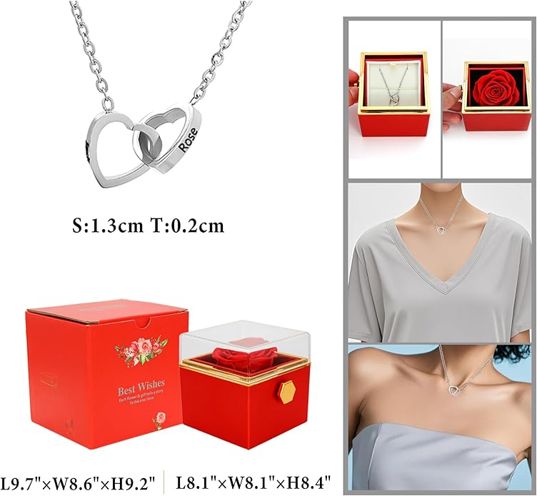 ‌TINGKU Eternal Real Rose Gift Box for Women, Preserved Rose with Customized Name Engraved Heart Necklace, Personalized Romantic Gift for Wife, Girlfriend, Mom, Mother's Day Love Keepsake