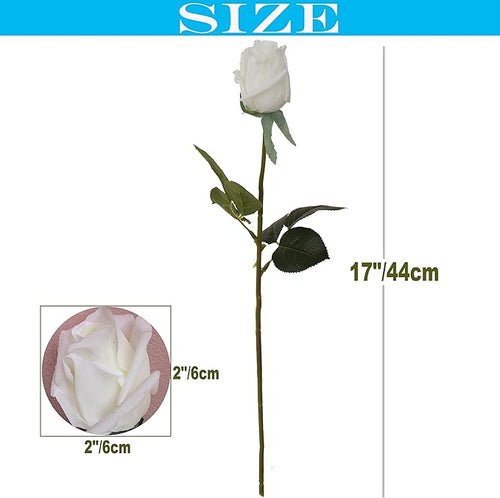 12pcs Half Opened Artificial Rose Buds,17 Inch Real Touch Silk Roses with Partially Opened Flowers, Artificial Flower for Home Décor Centerpiece Wedding Bouquet,White