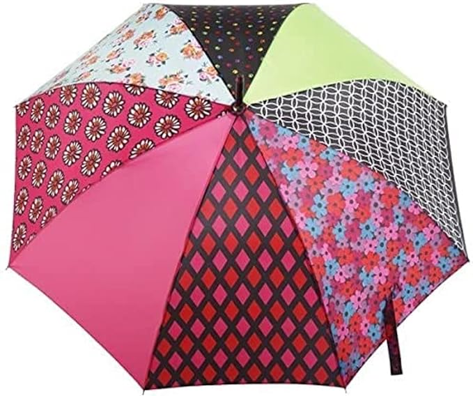 Totes Eco Auto Open Umbrella Classic Wooden J Stick Handle with Easy Grip - Windproof, Rainproof and Durable Canopy Design – Versatile Travel, Perfect for Rainy Days