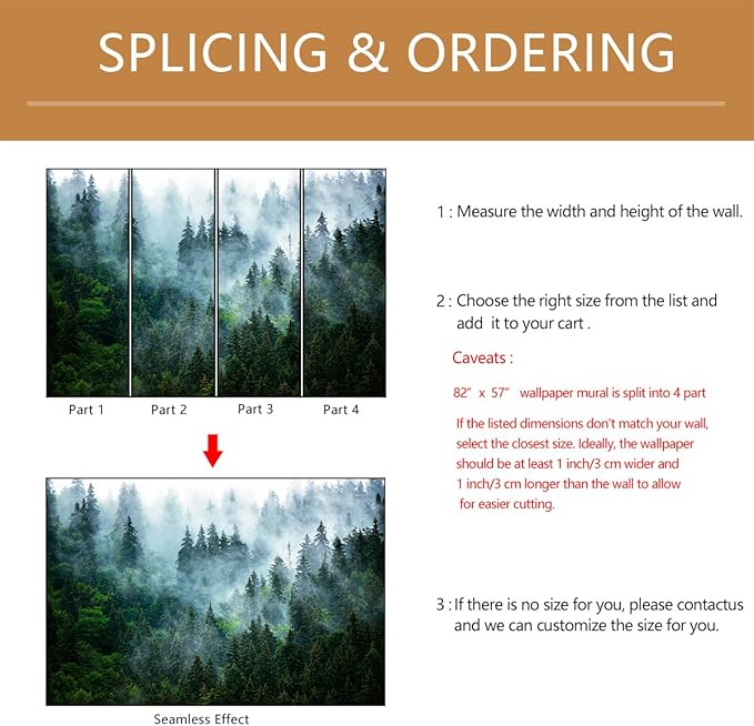 Misty Forest Wallpaper Peel and Stick Foggy Forest Self Adhesive Mural for Living Room Bedroom 82"x57"