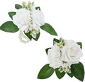 Meldel White Corsage and Boutonniere Set,Set of 2,Rose Wrist Corsage Wristlet Bracelet for Bride Bridesmaid Girls,Boutonniere for Men,Groomsmen and Groom Boutonniere for Wedding,Prom,Homecoming,Party