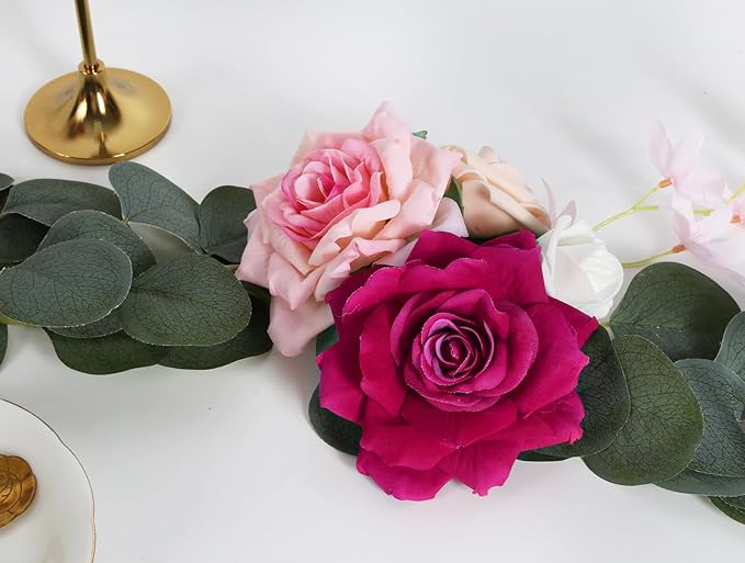Hot Pink Roses 16pcs Artificial Velvet Roses Head Bulk Silk Flowers 4.3" Hot Pink Artificial Roses with Stems for Wedding Flowers for Centerpieces Home Party Decor (Hot Pink)