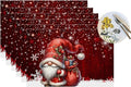 PVC Placemats Set of 6 Wipeable Table Mats Washable Heat Resistant Non Slip Vinyl Dining Table Mat for Kitchen Indoor Outdoor Patio Farmhouse Place Mats Red Santa Claus Gnome Decorative