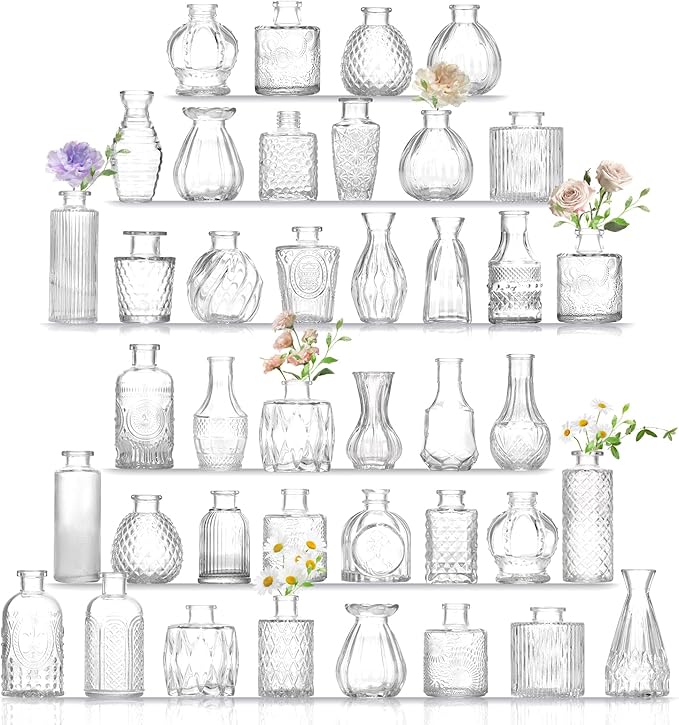 Bud Vases Set of 40 Pcs,Small Flower Vases for Centerpieces,Glass Bud Vase in Bulk Clear,Vintage Bud Vase for Wedding Table Centerpieces Decoration, Home Table Party Decor, Christmas,Anniversary