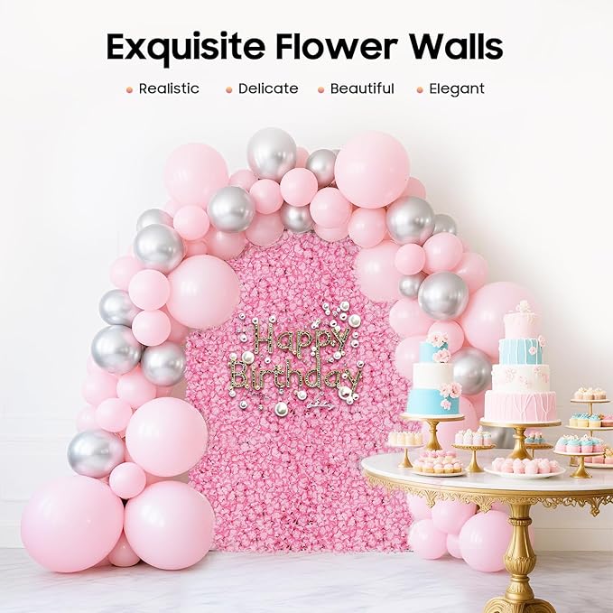 20Pcs 16"x 24" Artificial Flower Wall Panels,Flower Wall Mat Silk Flower Panels for Outdoor Garden Backyard Fence Fence Privacy Screen and Indoor Wall Decor (20Pcs Pink)