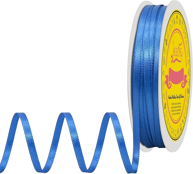 Double Face Royal Blue Satin Thin Ribbon 1/8 inch X 50 Yards Polyester Royal Blue Ribbon for Gift Wrapping Very Suitable for Weddings Party Hair Bow Invitation Decorations and More