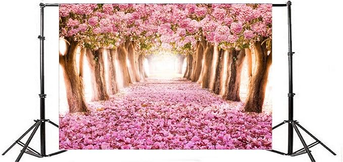 AOFOTO 9x7ft Spring Cherry Blossom Backdrop Sweet Pink Flowers Tree Floral Petal Boulevard Photography Background Wedding Photo Studio Props Girl Bride Woman Lady Mother Artistic Portrait Wallpaper