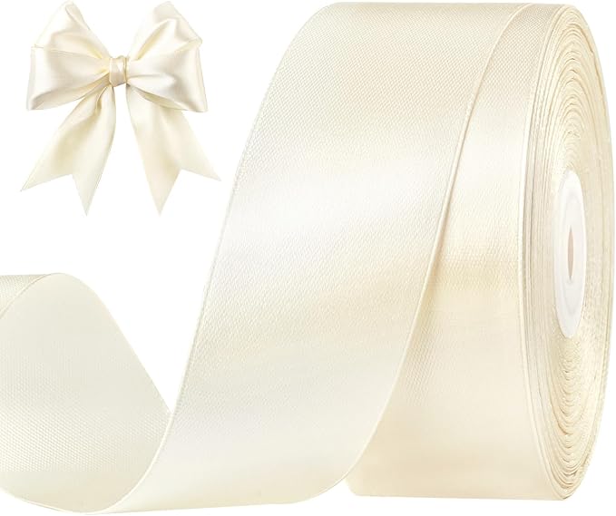 1-1/2 Inches 50 Yards Ivory Satin Ribbon, Solid Fabric Ribbon Roll for Flower Bouquets, Gift Wrapping, Wedding, Handmade Crafts