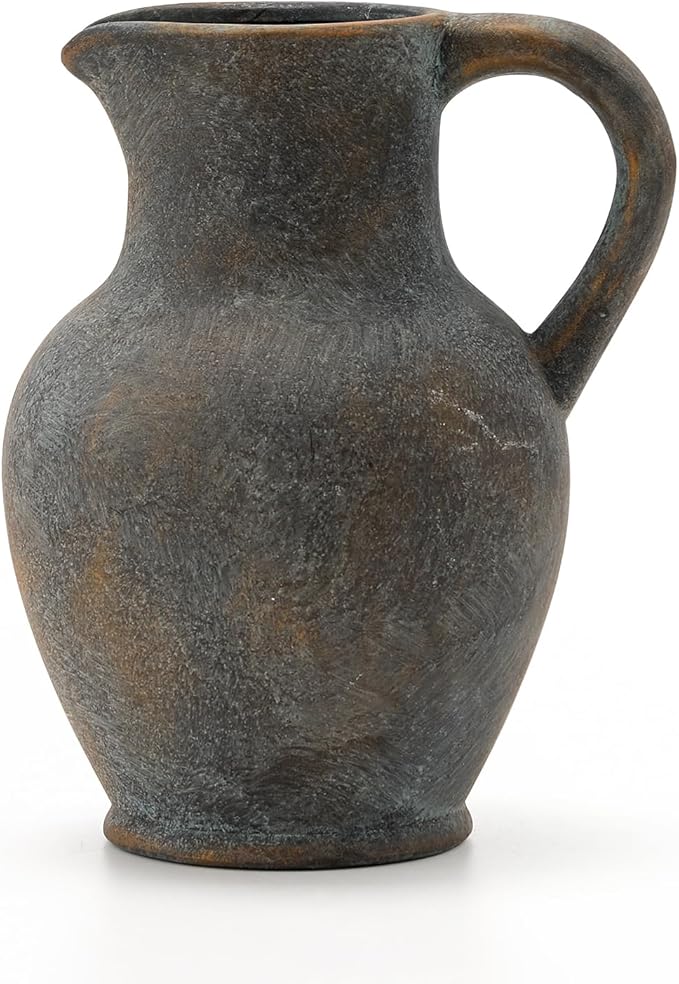 SIDUCAL Ceramic Rustic Farmhouse Vase with Handle, Terracotta Vase, Minimalist Decorative Vases for Home Decor, Table, Wedding,Living Room, Shelf, Decoration(BD)