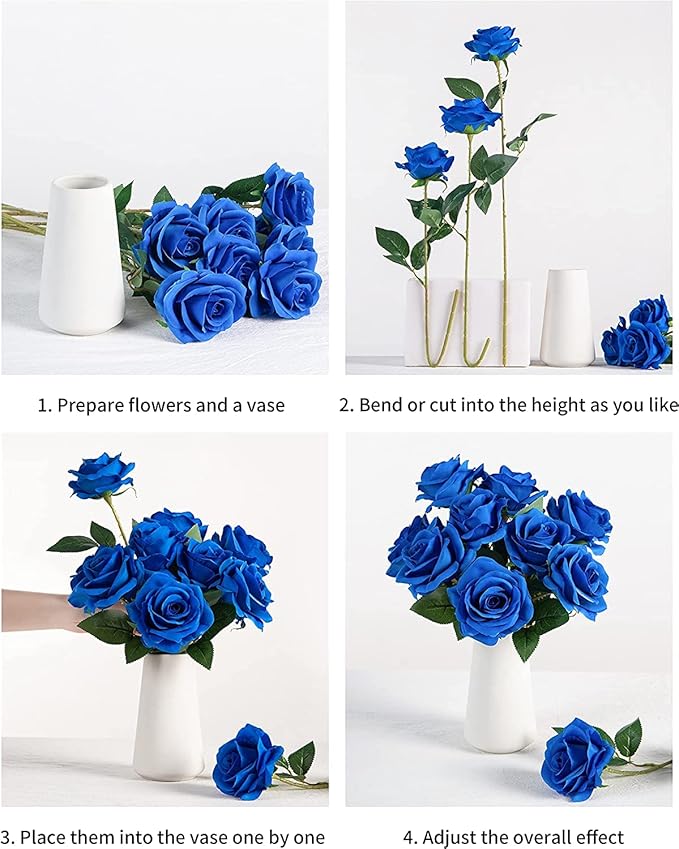 DuHouse 10pcs Silk Roses Artificial Flowers Fake Rose for Arrangement Wedding Party Home Decoration (Klein Blue)
