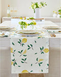 Solino Home Lemon Print Table Runner 72 Inches Long - 100% Pure Linen Table Runner 14 x 72 Inch - Machine Washable - Botanical Lemon/Off White Print