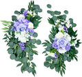 Artificial Wedding Arch Flowers (Pack of 2), White Wedding Flowers for Wedding Welcome Ceremony Sign Faux Floral Swags, Banquet and Reception Backdrop Floral Decoration (White & Purple)