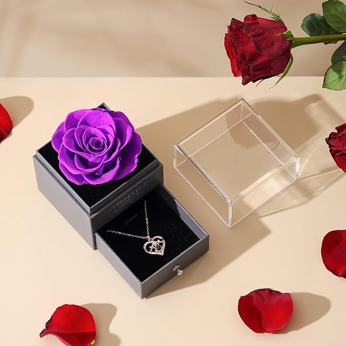 ADDWel Rose Gifts for Mom from Daughter and Son - Real Preserved Rose with Mothers Day Necklace, Meaningful You are My Sunshine Music Box for Women, I Love You Mom Gifts for Birthday or Mother's Day
