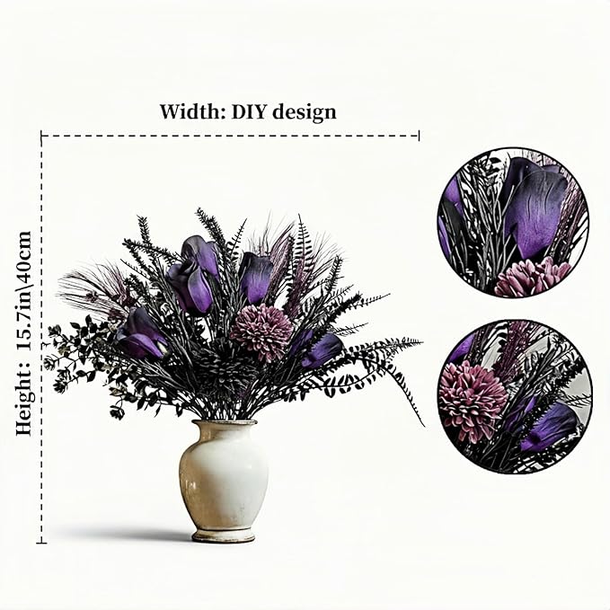 Vintage Purple Artificial Bouquet Roses, Dahlias, Ferns Arrangement Elegant Home Decor Floral Arrangement Artificial Flowers, Decorative Blooms Photography Props