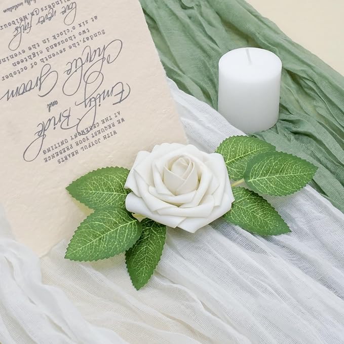 Artificial Flowers, 100pcs Artificial Rose for DIY Bouquets Arrangement, Sand White Rose Flowers Foam Fake with Stems for Wedding Shower Party Tables Home Decorations