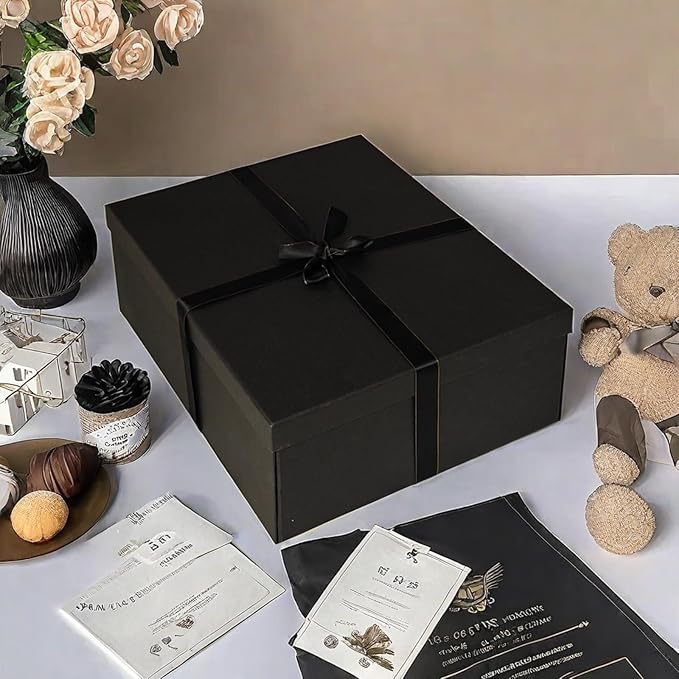 YINUOYOUJIA Large Gift Box 16.5x13x5.5 inches,Black Boxes for Presents,Birthday,Valentine's Day,Mother's Day,Christmas,Anniversary