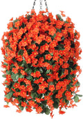 HyeFlora Artificial Fake Hanging Flowers Plants Baskets for Winter Christmas Outdoor Outside, Faux Silk Orange Daisy in Planter UV Resistant Orchid for Home Porch Garden Yard Patio Decor