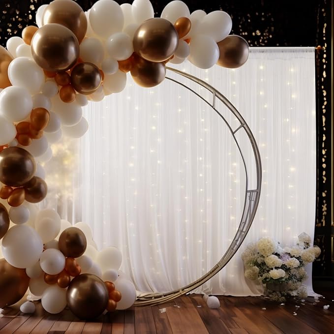 20x8ft White Tulle Backdrop Curtain with Lights String for Parites, Sheer Backdrop Curtains for Wedding Baby Shower Birthday Party Photo Shoot Decorations