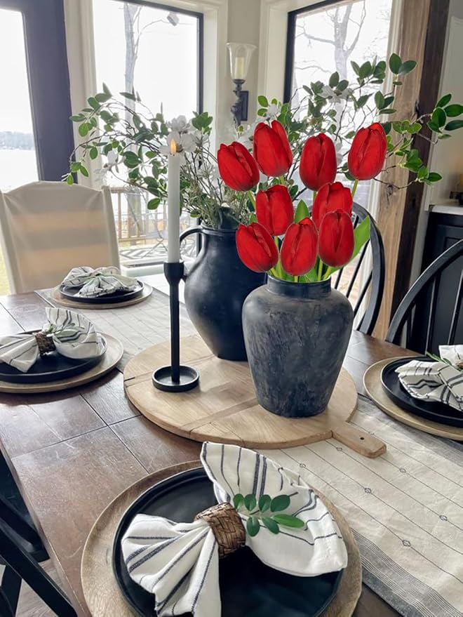 6PCS 23" Fake Tulip Flowers Artificial Red Tulips Long Stem Faux Flower, Silk Flower Décor for Floral Arrangement Home Farmhouse Wedding Decoration