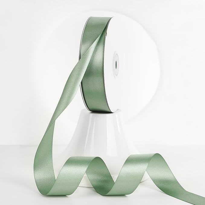 MEEDEE Sage Green Ribbon 1 Inch Sage Green Satin Ribbon Lux Double Faced Satin Ribbons by 50 Yards Polyester Green Wrapping Ribbons for Crafts, Weddings, Flower Bouquet, Holiday Decorating