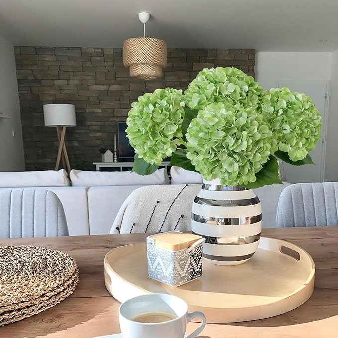 Green Hydrangea Artificial Flowers, 4Pcs 22" Large Lifelike Faux Silk Flowers, Full Artificial Hydrangeas for Bouquet Table Centerpieces Indoor Spring Outdoor Home