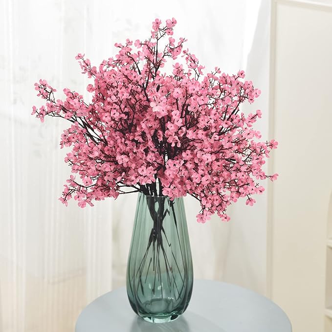 15PCS Artificial Baby Breath Flowers Fake Silk Real Touch DIY Floral Bouquets Decor Wedding Party Decoration Arrangements-Hot Pink