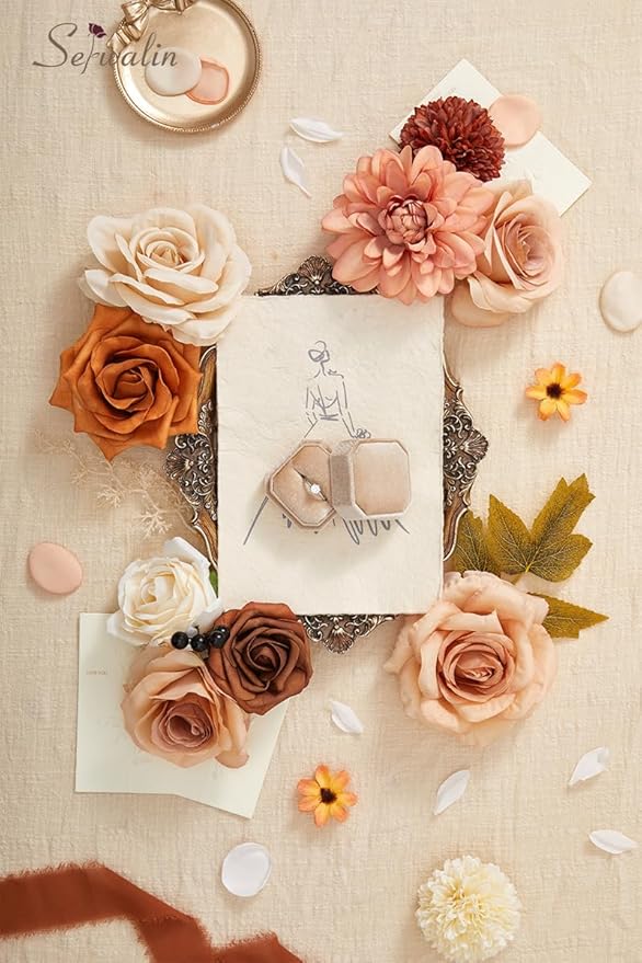 Serwalin Orange Fall Flowers for Decoration, Artificial Flower Centerpieces Decor Autumn Floral Arrangements, Fake Flower Boho Decor DIY Terracotta Flowers