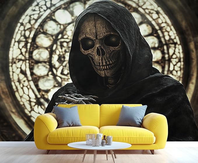 Gothic Skeleton Wall Mural, Dark Fantasy Skull 3D Wall Murals, Medieval Gothic Wallpaper Mural, for Living Room Bedroom Large Wallpaper Indoor Decor 177.16" W x120 H