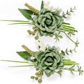 Serwalin Set of 2 Boutonniere for Men, 6-7inch Corsage Groom Groomsman Best Man Boutonnieres for Wedding Prom Ceremony Anniversary Party Cake Topper, Green