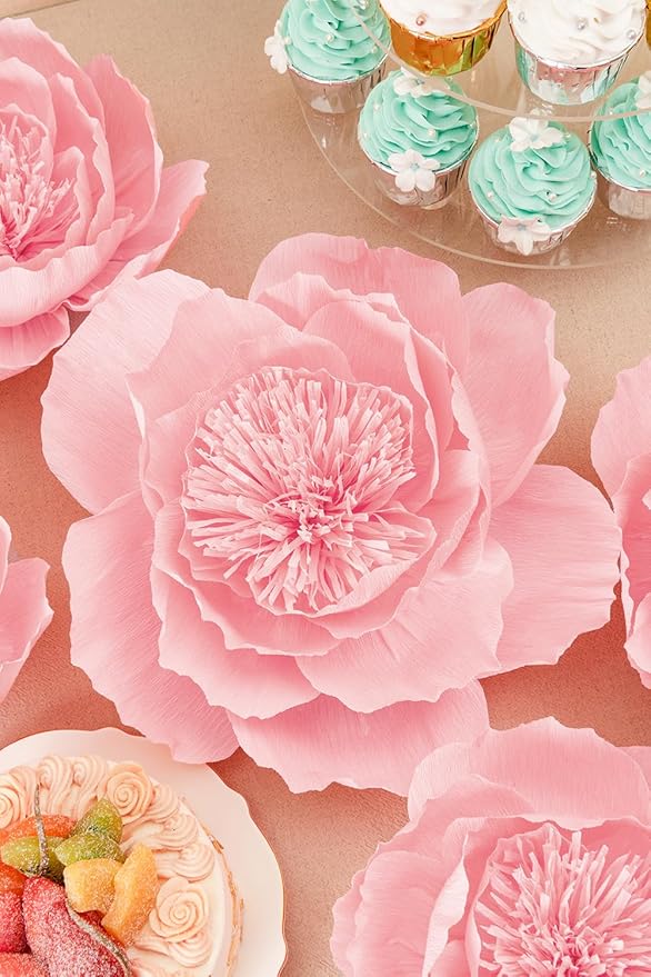 Crepe Paper Flowers Decoration for Wall, Artificial Flowers for Wedding Decor,Flower Backdrop Decor,Baby Shower,Birthday Party, Photo Backdrop, Nursery Wall Decor (Pink;Set/6)
