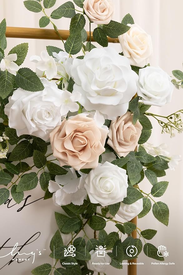 Ling's Moment Wedding Artificial Welcome Sign Flowers Swag Arch Floral Garland Decorations White & Sage for Ceremony Reception Entrance Entryway Party Banquets Easel Wall Home Outdoor(NOT Include Sign