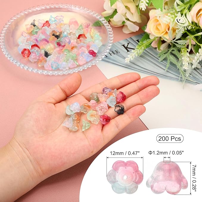 PATIKIL Glass Trumpet Flower Beads, 200 Pcs Gradient Flower Bead Charm for Jewelry Making DIY Craft, Bracelets, Earrings, Necklaces Decorations, Green