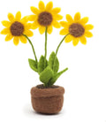 Glaciart One Wool Felt Sunflower in Pot – Handmade Knitted Flowers, Fake Plant Decor for Office Desk, Teacher Gifts, Graduation Presents, Home Decoration