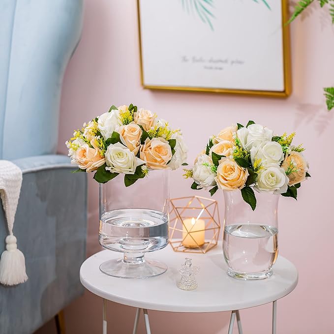 Flower Centerpieces for Wedding Tables: Wedding Table Decorations Peachy Champagne & White Flower Balls Centerpieces for Engagement Cerebration Party Center Pieces 10 Packs