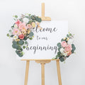 2pcs Wedding Arch Flowers,Wedding Artificial Sign Flower,Welcome Easel Door Decor Wall swags for Reception Backdrop Table Decorations Welcome Sign (Deep Pink)