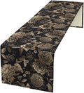 Gold Black Floral Table Runner, Vintage Peony Flower Blossom Butterfly Rustic Plant Leaves Gothic Dark Floral Table Runner for Farmhouse Cottage Kitchen Dining Table Decor, 13x70inch