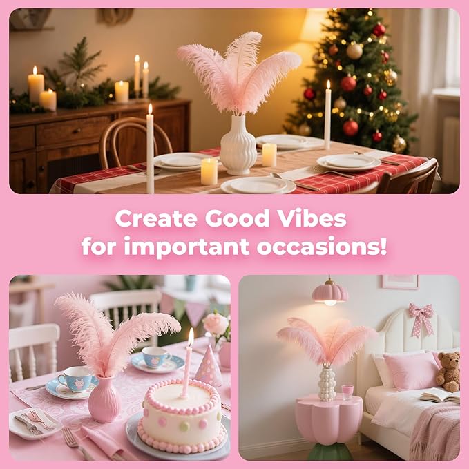 Piokio 20pcs Natural Light Pink Ostrich Feathers 10-12 inch (25-30cm) Bulk Feathers for Home Decoration and DIY Clothing and DIY Clothes Decoration, Gatsby Decorations
