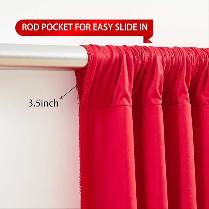 Red Backdrop Curtains 10 Panels-Wrinkle-Free Polyester Photography Drapes Party Photo Backgrounds for Wedding Christmas Photo Backdrops- 40 X10FT