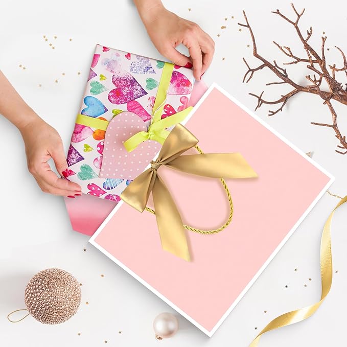 JMANNI Gift Bag, Medium Gift Bags with Tissue Paper, 2Pcs Gift Bags Medium Size with Handle and Bow Ribbon for Any Birthday,Weddings, Mothers Day & Special Occasion 11''x7.87''x4''(Pink-White)