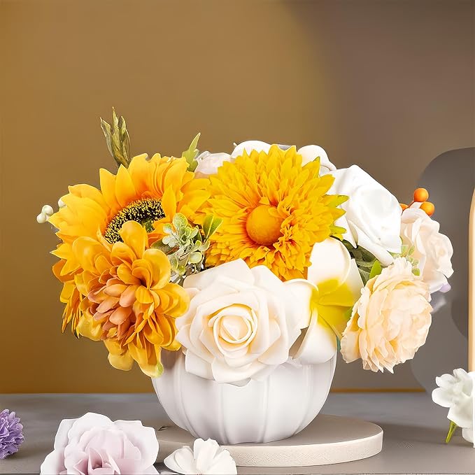 Multi Use Artificial Flowers Sunflowers Combo for DIY Centerpieces Arrangements Wedding Bridal Bouquet Table Chair Decor Candle Holder Baby Shower Cake Decor Flower Strips Home Décor