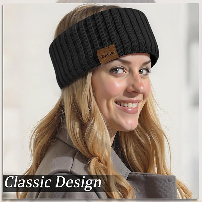 Loritta Womens Ear Warmers Headbands Winter Warm Fuzzy Cable Knit Head Wrap Fleece Lined Gifts