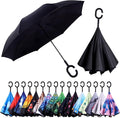 Inverted Umbrella, 49 Inch Double-Layer Vented Reverse Umbrella, Windproof Waterproof UV Protection, Lightweight C-Handle, Fiberglass Ribs, Steel Shaft, Travel/Commute/Car Use, With Sleeve