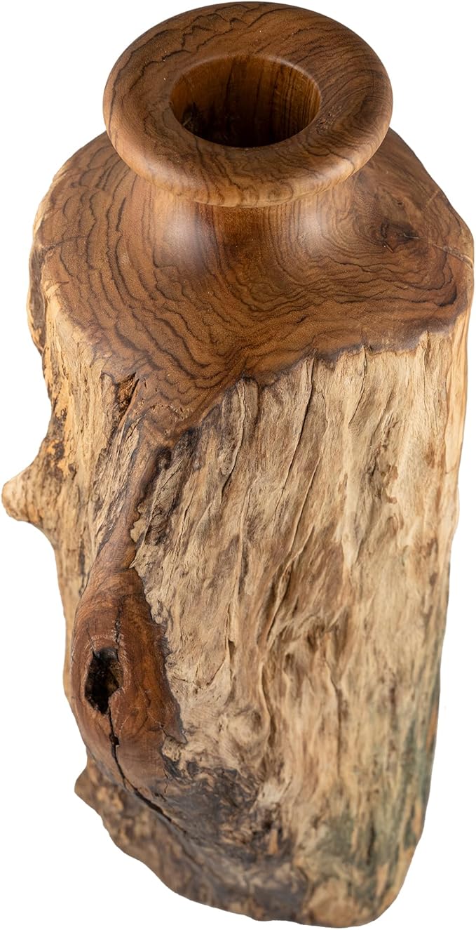 Vitex Pubescens Vahl Handcrafted Natural Wooden Vase; H(11.8”) x D(5"-6.5"); Unique Wooden Vase