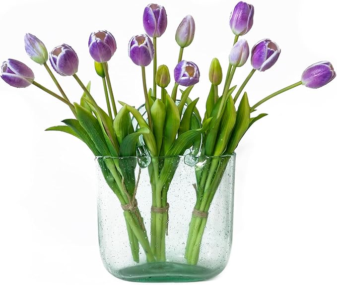 15pcs Artificial Tulips Flowers, Real Touch Latex Bouquet, Fake Tulips for Office Wedding Party Home Kitchen Garden Decoration-B Amethyst