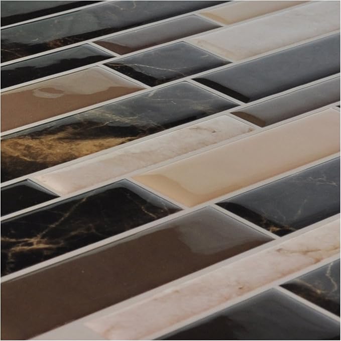 Art3d 6-Pack Peel and Stick Vinyl Sticker Kitchen Backsplash Tiles, 12" x 12" Marble Design